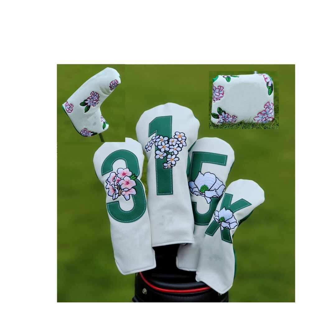 White Flower Golf Head Covers, Golf Headcovers, Golf Club Cover for
