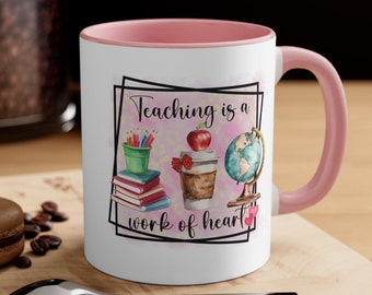 Regalo de agradecimiento al maestro, Maestro es una taza de café de trabajo de corazón, Premio al maestro, Mejor taza de regalo para maestros, Taza de maestro favorito, Maestro #1,
