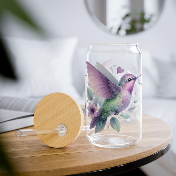 Kolibri Sipper Glasbecher Blumenvogel Design Glaswaren Tasse Geschenk für Naturliebhaber Küche Dekor Tee Kaffeebecher Muttertagsgeschenk für Sie