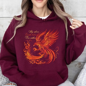 Fire Phoenix Hoodie Rise from the Ashes Phoenix Hooded Sweatshirts, Firebird Phoenix Mythical Bird Shirt, Rebirth Strength Shirts for Women