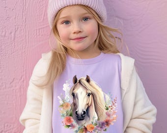 Horse Youth Tee Equestrian Youth T-shirt Flower Shirts for Girls Gift for Daughter