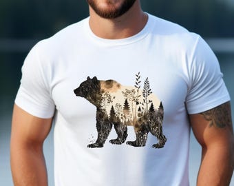 T-shirt dragen bos scène T-shirt uniseks Bear Graphic Tee natuurliefhebber shirt wildernis Tee buiten liefhebber cadeau boom shirt cadeau voor vriend