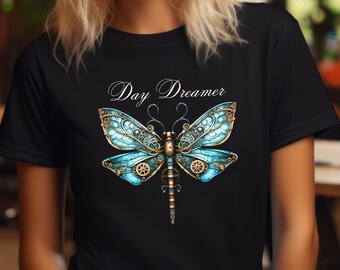 Dragonfly Shirt, Day Dreamer Steampunk Dragonfly T-shirt, Gift for Nature Lovers, Insect Dragonfly Tee, Vintage Inspired Graphic Tee,Dreamer