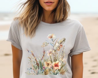 Tropical Flower Shirt, Tropical Hawaiian Shirt, Flower Shirt Hawaii, Vacation Beach Shirt, Island Wildflowers Tee, Ladies Nature Lover Gift