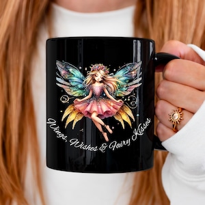Fairy Coffee Mug Pixie Ceramic Cup Magical Tea Cup Enchanted Black Ceramic Mug Fantasy Gift Mystical Kitchen Decor Unique Fairy Cup Decor