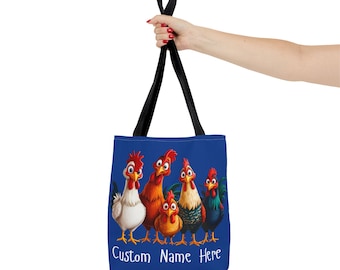 Chicken Tote Bag Customize Name Tote Reusable Grocery Bag Farm Animal Print Shopping Bag Farmhouse Decor Chicken Lover Gift