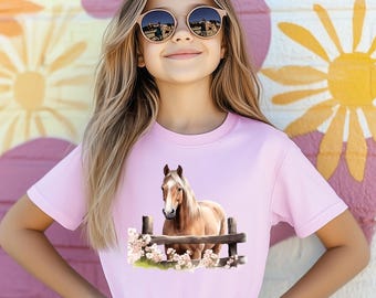 Camiseta juvenil de caballo con colores cómodos, camiseta juvenil de caballo, camisetas ecuestres para niñas, regalo para hija