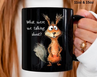 Funny Squirrel Coffee Mug Black Ceramic Cup Animal Lover Drinkware Kitchen Decor