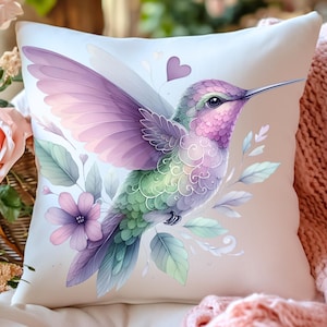 Hummingbird Pillow Bird Lover Home Decor Nature Inspired Cushion Floral Throw Pillow Vibrant Home Accent Hummingbird Lover Throw Pillow Gift