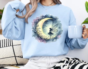 Fairycore Shirt, Fairy Sweatshirt, Crescent Moon Celestial Fairy Shirt, Whimsical Sweatshirt, Cottagecore Shirt, Gift for Fairy Lovers