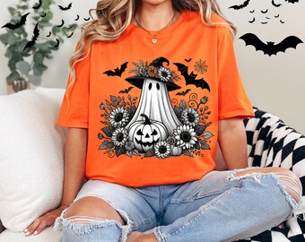 Ghost Shirt, Halloween Shirt, Cottagecore Pumpkin Tee, Spooky Season T-shirt, Boho Witch Ghost Shirt, Pumpkin Patch Fall Tee, Halloween Vibe
