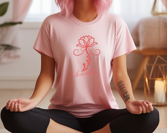 Camisetas de flores de lótus para mulheres, camiseta de flores, presente espiritual para ioga, camiseta de serenidade floral para meditação e abundância