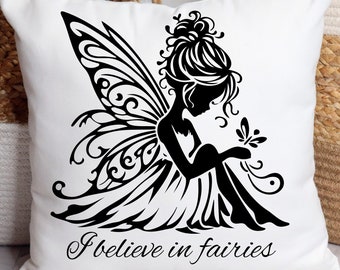 Fairy Pillow Home Decor Fairies Throw Pillow Spun Polyester Square Couch Cushion Silhouette Fairy Butterfly Bedroom Accessory Gift for Her