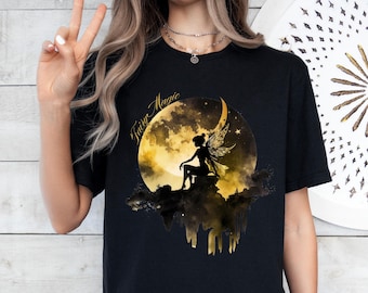 Chemise fée lune, t-shirt féerique magique, t-shirt cottagecore sombre, chemise fée magique, vibrations célestes, chemise esthétique fairycore, t-shirt fantaisie