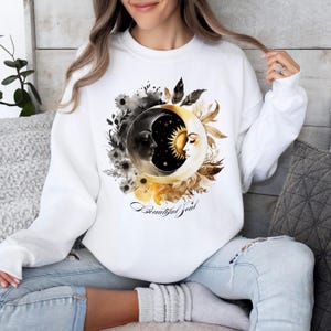 Celestial Moon Shirt, Boho Floral Sweatshirt, Beautiful Soul Shirt, Dark Cottagecore, Whimsigoth Mystical Universe Crescent Moon Sweatshirt