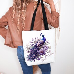 Cottagecore Peacock Tote Bag, Boho Chic Botanical Shoulder Bag, Eco-Friendly Canvas Tote, Unique Book Bag, Beauty Within Tote, Gift for Her