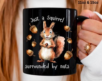 Squirrel Mug Funny Nuts Coffee Cup Black Ceramic Drinkware 11oz 15oz Animal Kitchen Decor Home Gift for Friend