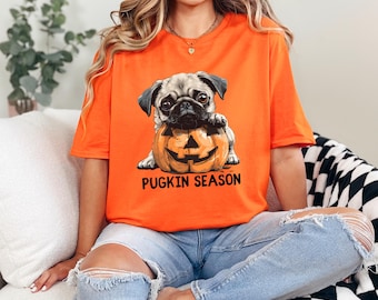 Mops-Hemd, Halloween-Hemd, Halloween-T-Shirt, Pugkin-Saison-Hemd, Kürbis-T-Shirt, Halloween-Hemden, Halloween-Hundehemd, gruseligem Jahreszeit-T-Stück
