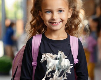Horse Girl Long Sleeve T-shirt Youth White Horse Shirt Gift for Her Daughter Present