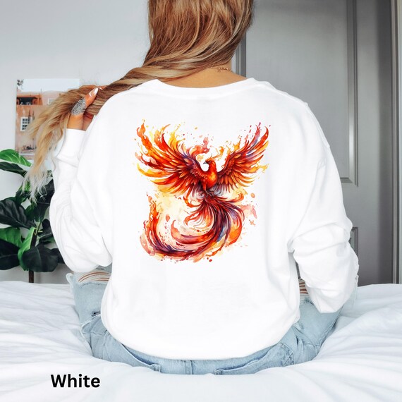 Fire Phoenix Unisex Long Sleeve Tee, Watercolor Phoenix Graphic