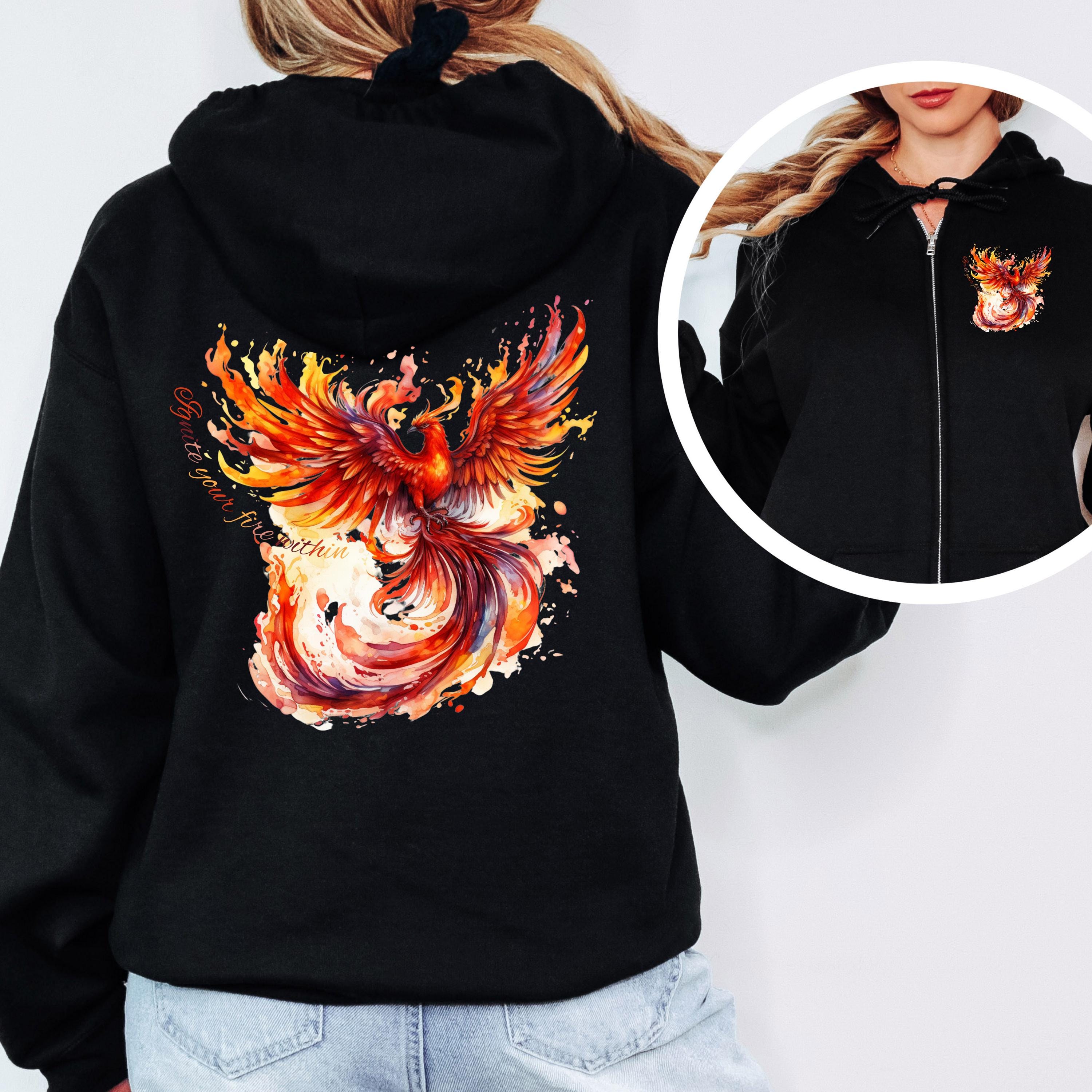 Fire Phoenix Hoodie Sweatshirt Fiery Phoenix Full Zip Hoodie