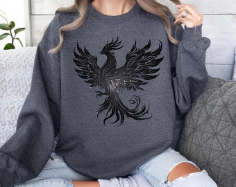 Phoenix Sweatshirt für Frauen Majestätischer Feuer Phoenix Grafik-Pullover, mythische Phoenix-Vogel-Shirts aus der Asche aufsteigen, Wiedergeburts-Stärke-Geschenke