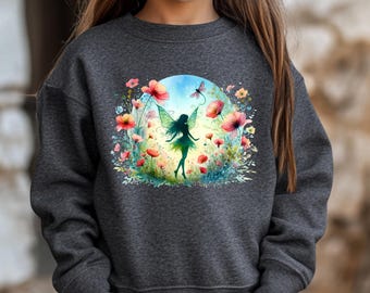 Fairy Youth Crewneck Sweatshirt Fairy Garden Kids Pullover Shirt Girls Clothing Fantasy Top Gift for Daughter