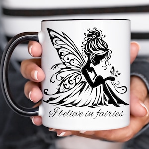 Tazza da caffè con fata, decorazione da cucina per amanti delle fate, regalo per amiche, tazza con fata, tazza da tè colorata, silhouette di fata, stoviglie, regalo per lei
