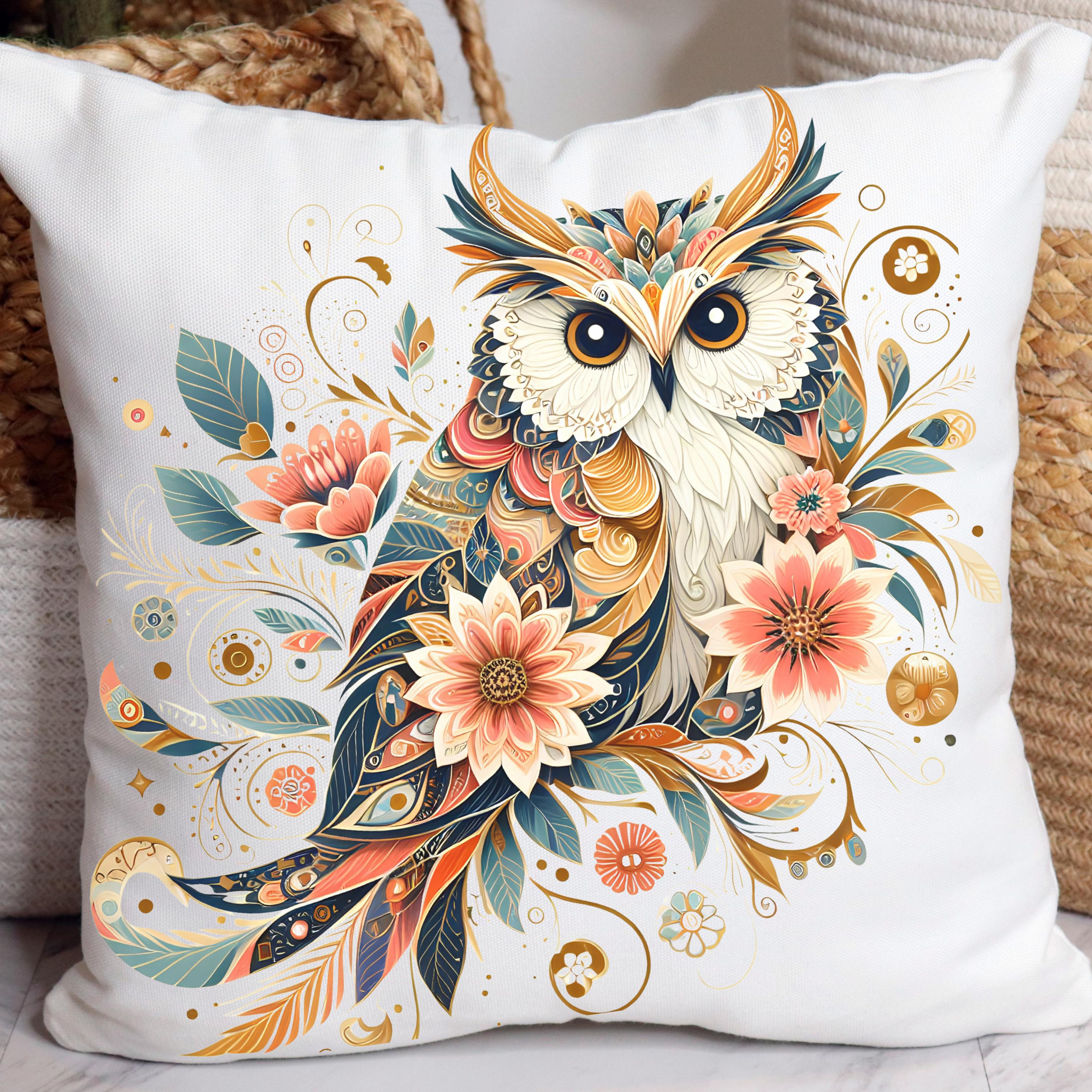 Flower Owl Throw Pillow Home Decor Owl Gift for Mom Cottagecore Owl Flower Pillow Boho Owl Pillow Gi