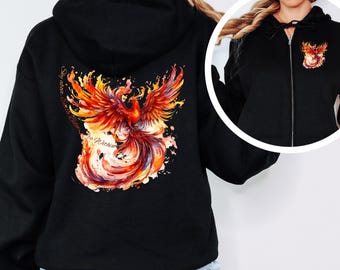 Fire Phoenix Hoodie Sweatshirt Fiery Phoenix Full Zip Hoodie Unisex Sweatshirt, Rise From The Ashes Phoenix Shirt Encouraging Gift for Women