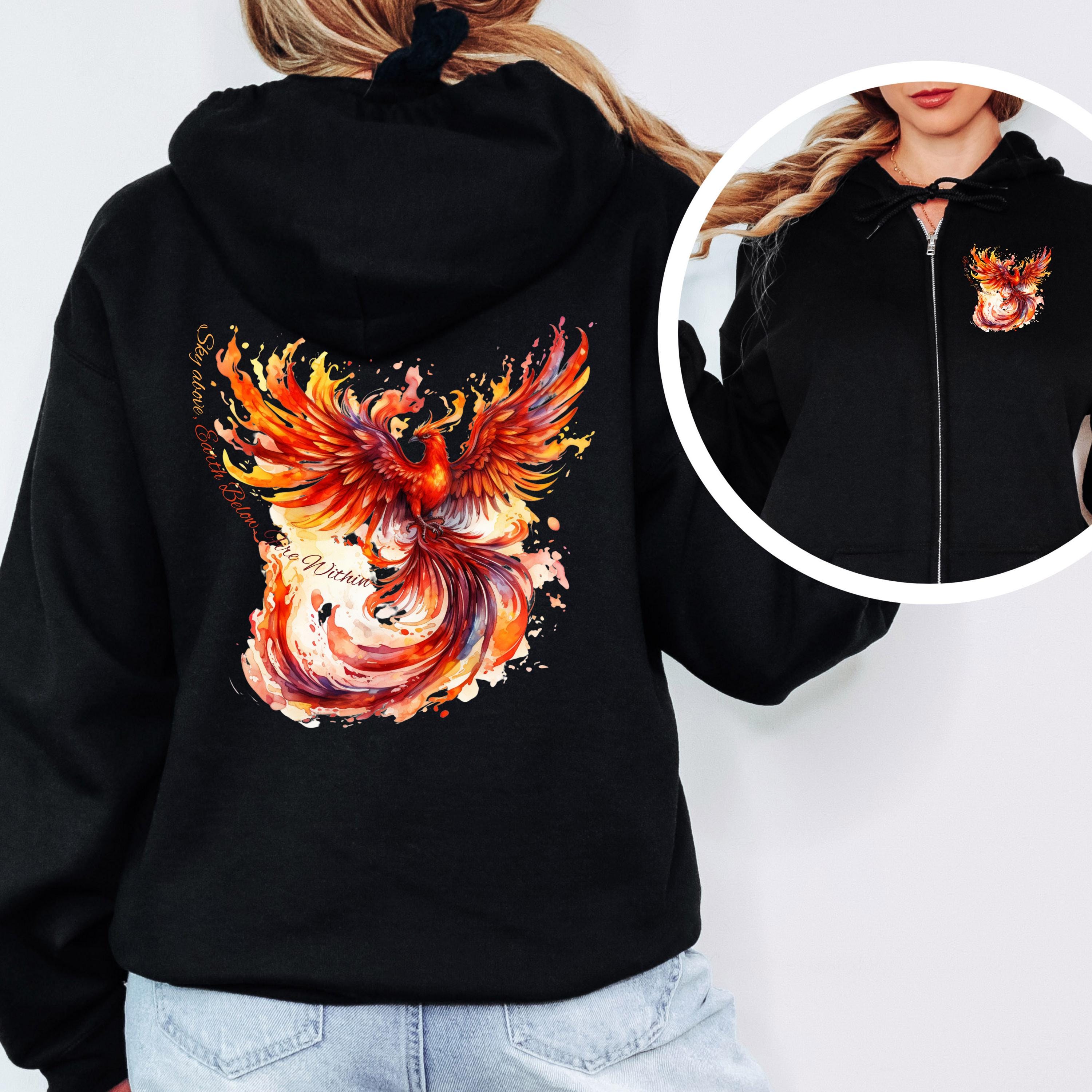 Fire Phoenix Hoodie Sweatshirt Fiery Phoenix Full Zip Hoodie