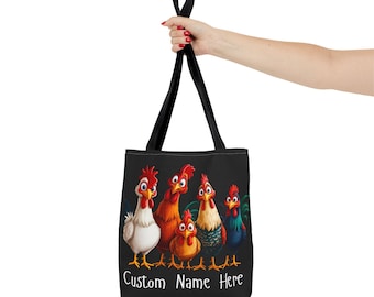 Chicken Tote Bag Customize Name Tote Reusable Grocery Bag Farm Animal Print Shopping Bag Farmhouse Decor Chicken Lover Gift