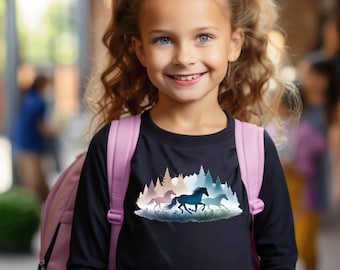 Girl Horse Youth Long Sleeve Tee Equestrian Pony Shirt Gift for Daughter