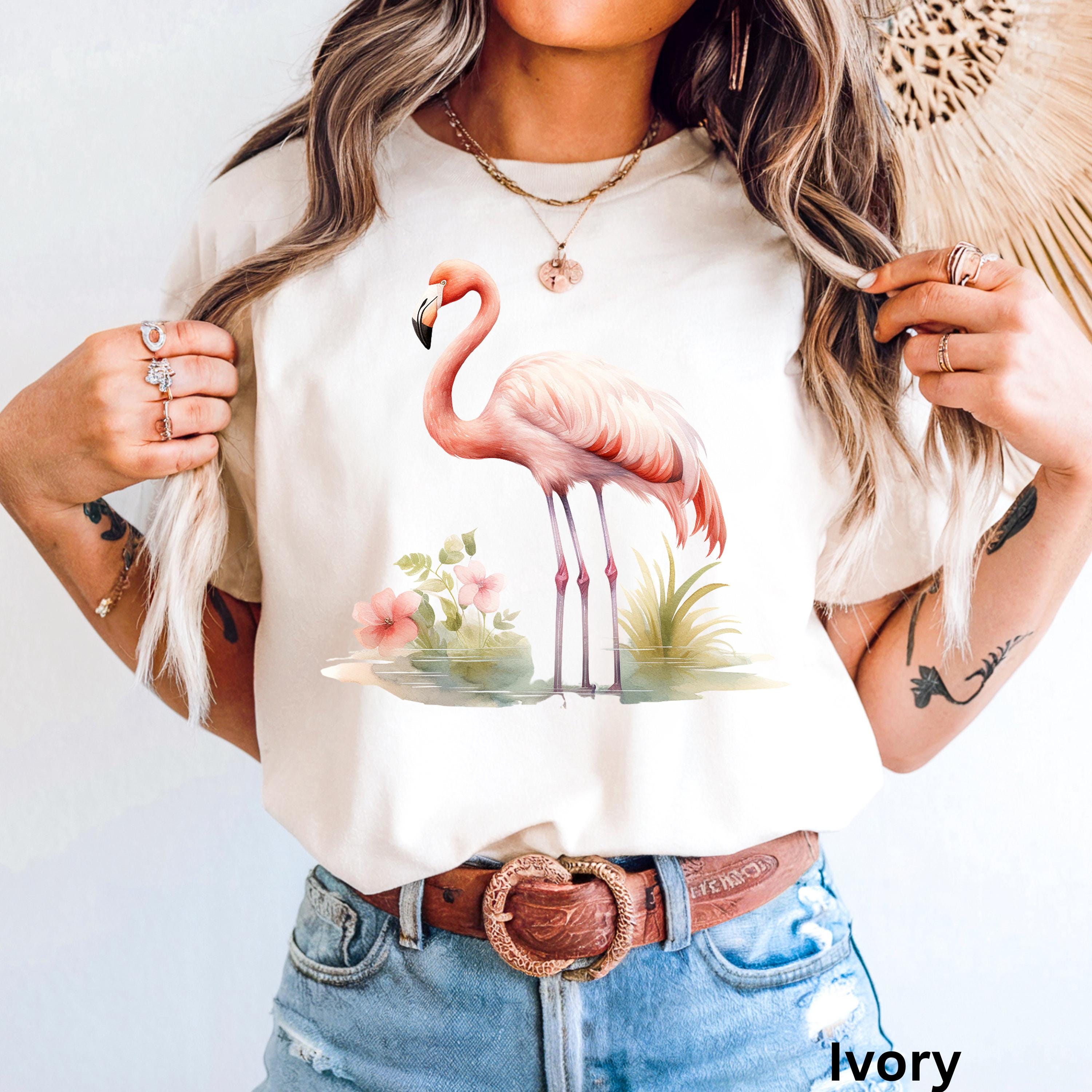Blusa Feminina Estampa Flamingos Camiseta Flamingo Rosa, Cores
