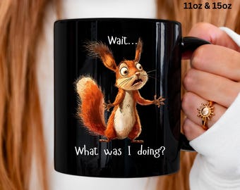 Squirrel Mug Animal Coffee Cup Funny Woodland Black Ceramic Drinkware Country Kitchen Decor