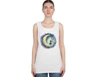 Fairy Tank Top Watercolor Night Sky Magic Illustration Crescent Moon Gift for Her