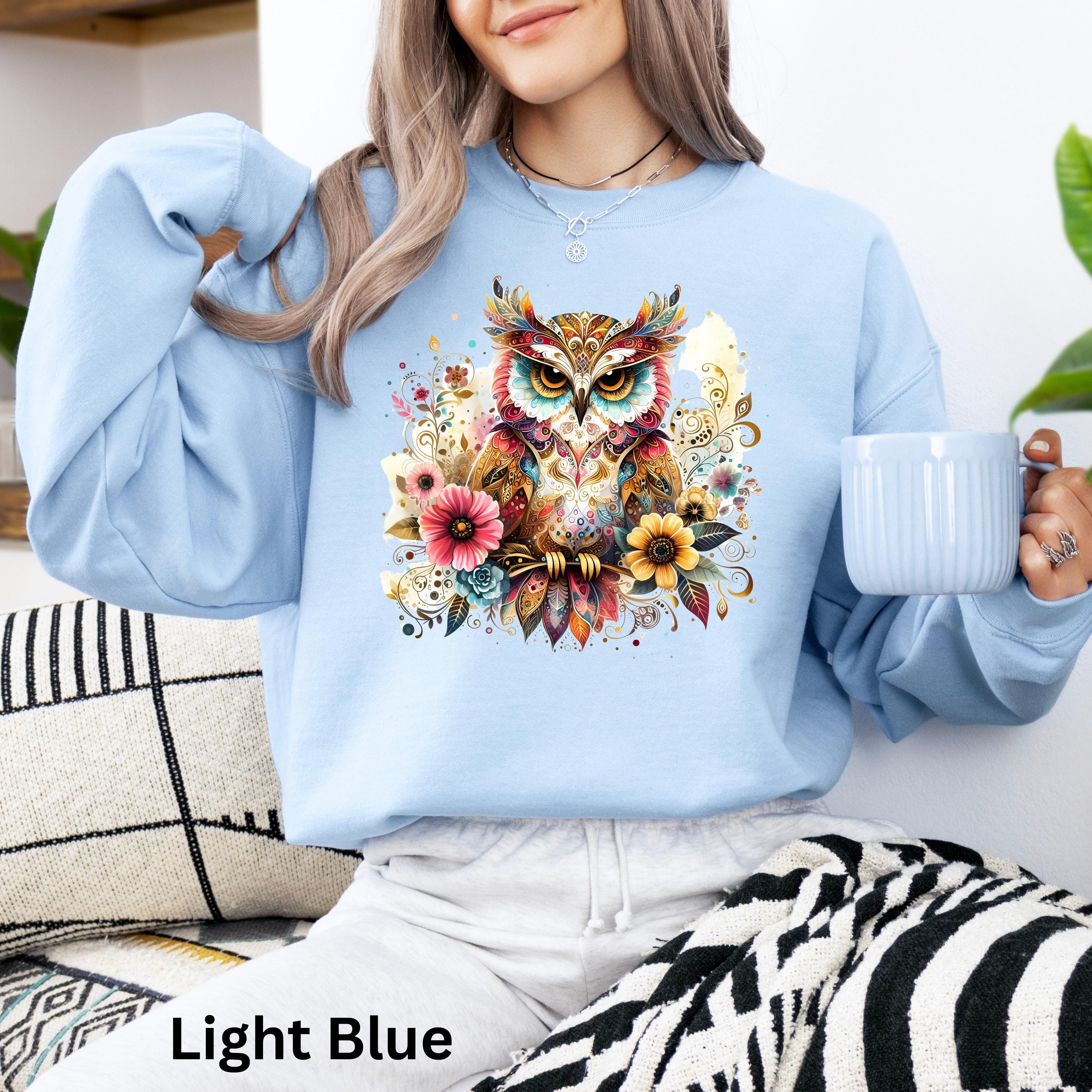 Owl Sweatshirt Cottagecore Gifts for Mom Owl Shirt Boho Bird Lover Sweatshirt for Her Flower Shirt O