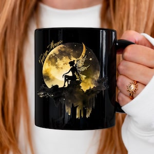 Boho Fairy Mug, Dark Cottagecore, Whimsigoth, Fairytale Mug, Fairy Magic Mug, Graphic Mugs, Celestial Moon Fairy Cup, Cute Fairy Home Decor