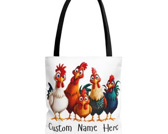 Chicken Bag Personalized Name Tote Reusable Grocery Bag Farmhouse Decor Chicken Lover Gift Custom