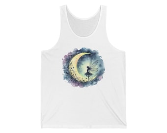 Fairy Tank Top Watercolor Crescent Moon Fairies Silhouette Whimsical Sprite Shirt Gift for Her
