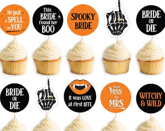 Spooky bachelorette party cupcake toppers Horror movie decor Spooky Bride Era Witch Bridal shower Printable decorations Instant download