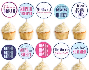 Mamma Mia cupcake toppers Disco Birthday Party ABBA Printable decorations MamaMia party decor Dancing Queen Instant download