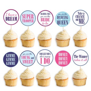 Disco Bachelorette Party cupcake toppers Printable Dancing bachelorette decorations  Vintage Bridal Shower Disco Hen Party decor