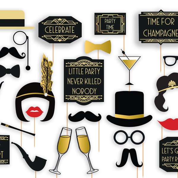 Great Gatsby photo booth props Great Gatsby party Printable Vintage props Retro Party decorations 20s Party decor instant download