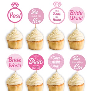 Doll Bachelorette Party Cupcake Toppers Pink Doll Bridal Shower Printable Decorations Doll Hen Party decor Bride to be Party Supplies