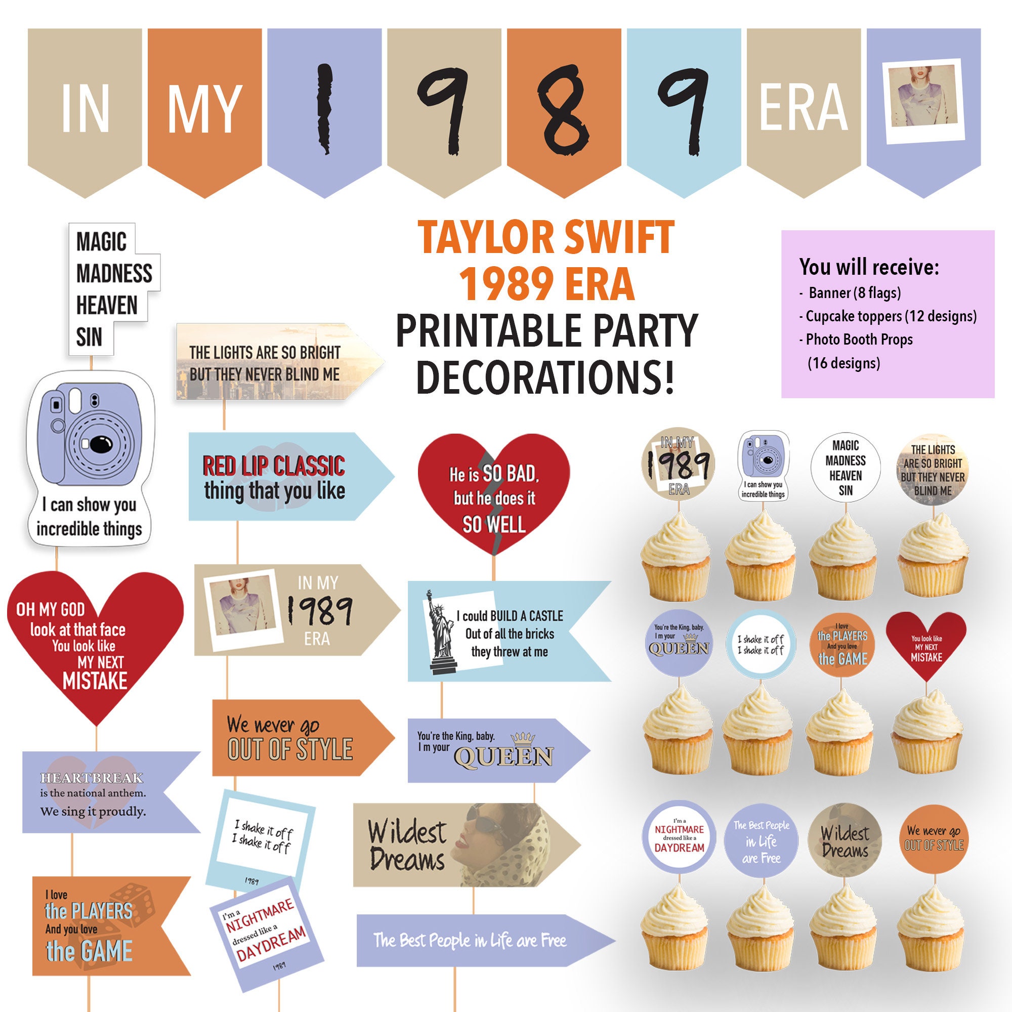 Taylor Swift 1989 Party Decorations Bundle Taylor Swift Era Party Bundle  Swiftie Party Pack Taylor Swift Merch Eras Tour 2023 Party Decor 