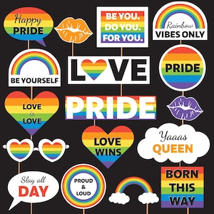 Pride Photo Booth Props: Rainbow Party Decorations (PDF Downloadable Files)