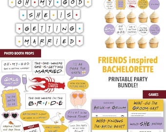 Friends-vrijgezellenfeestbundel: afdrukbare games en decoraties (digitale download)