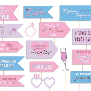 Pink Bachelorette Party Photo Booth Props Printable Swiftie Bridal Shower She found her LOVER Hen party Decorations Instant download DIY