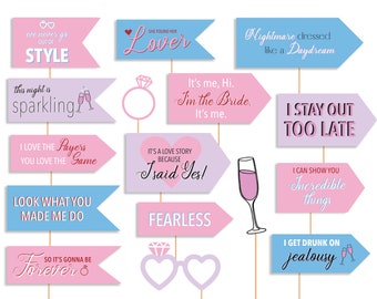 Pink Bachelorette Party Photo Booth Props Printable Swiftie Bridal Shower She found her LOVER Hen party Decorations Instant download DIY